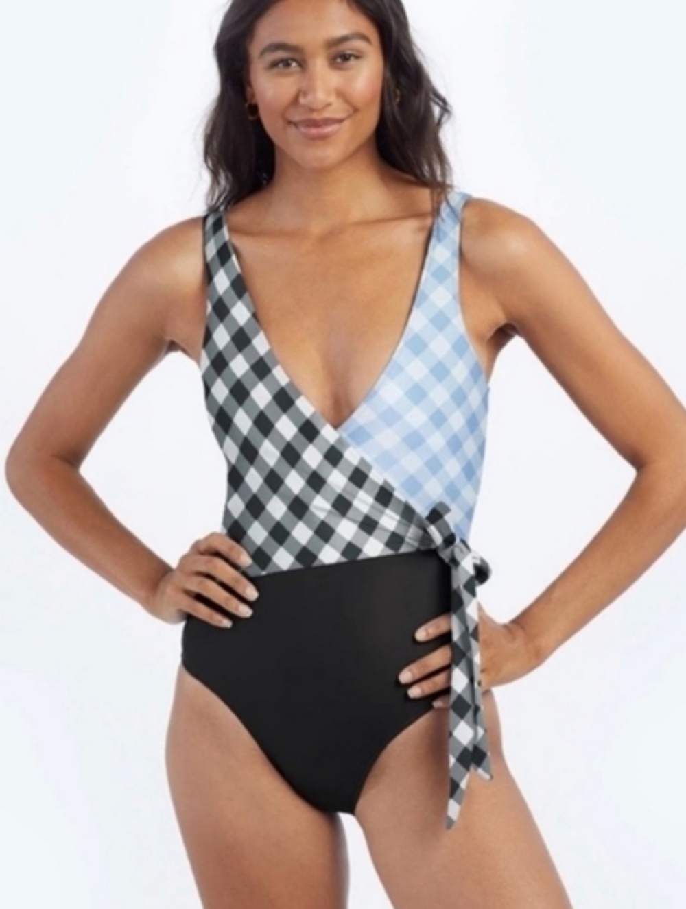 SUMMERSALT Blue & Black Gingham Wrap Swimsuit 10